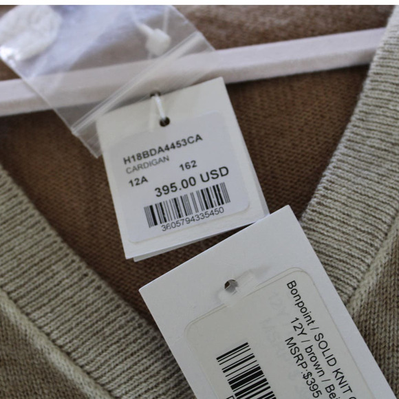 NWT Bonpoint Cashmere Boys Button Front Cardigan Sweater Tan Oat Cream 12 Year - Picture 6 of 11